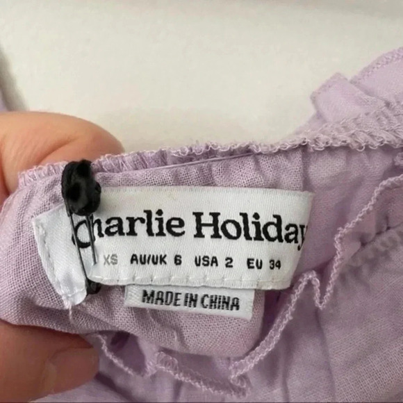 Charlie Holidays Anthropologie bohemian smocked top lilac XS - Picture 6 of 7